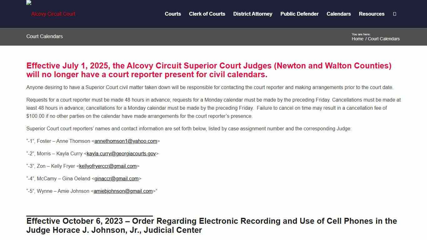 Court Calendars - Alcovy Circuit Court