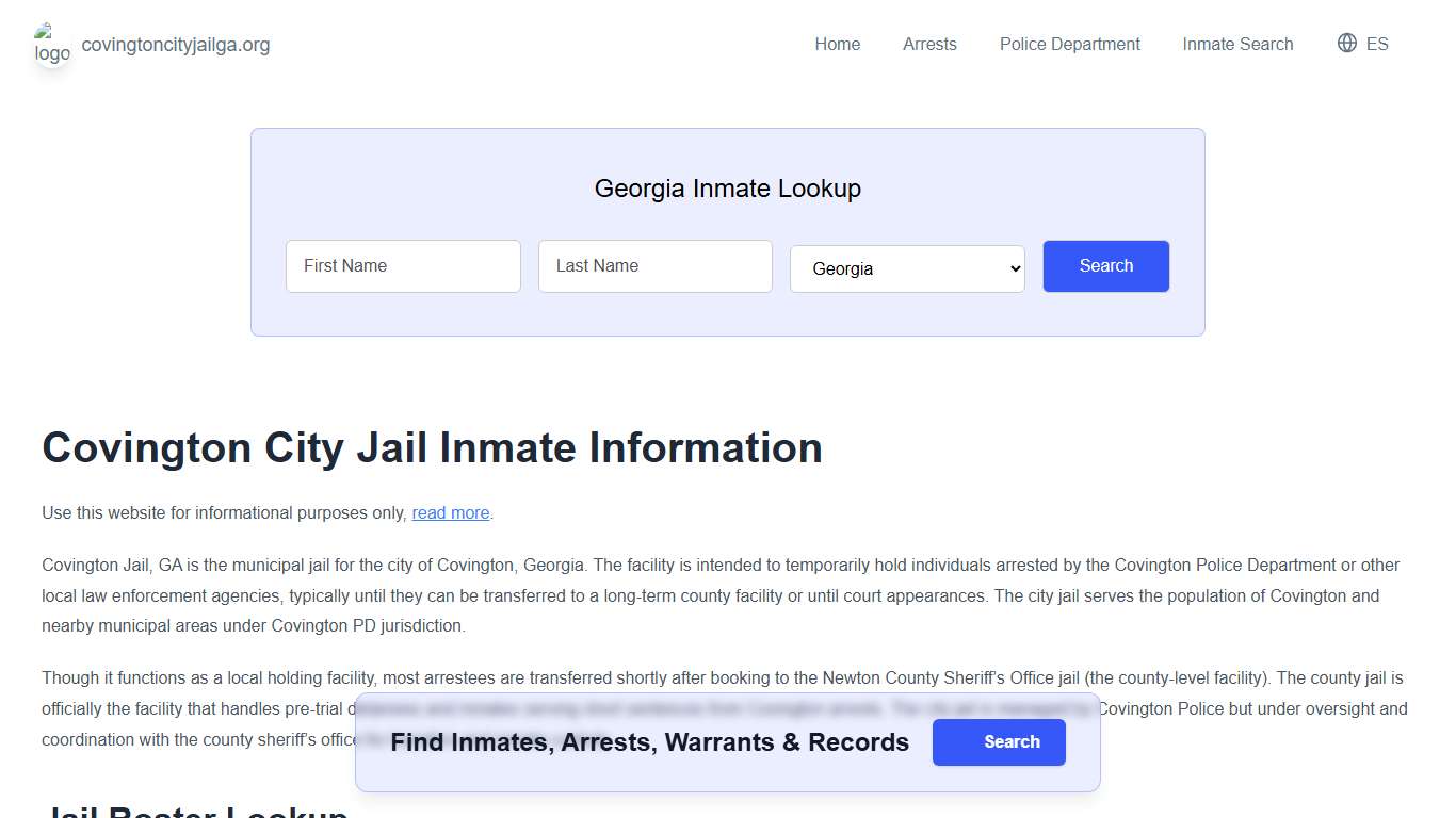 Covington Jail, GA Inmate Roster, Municipal Jail Info