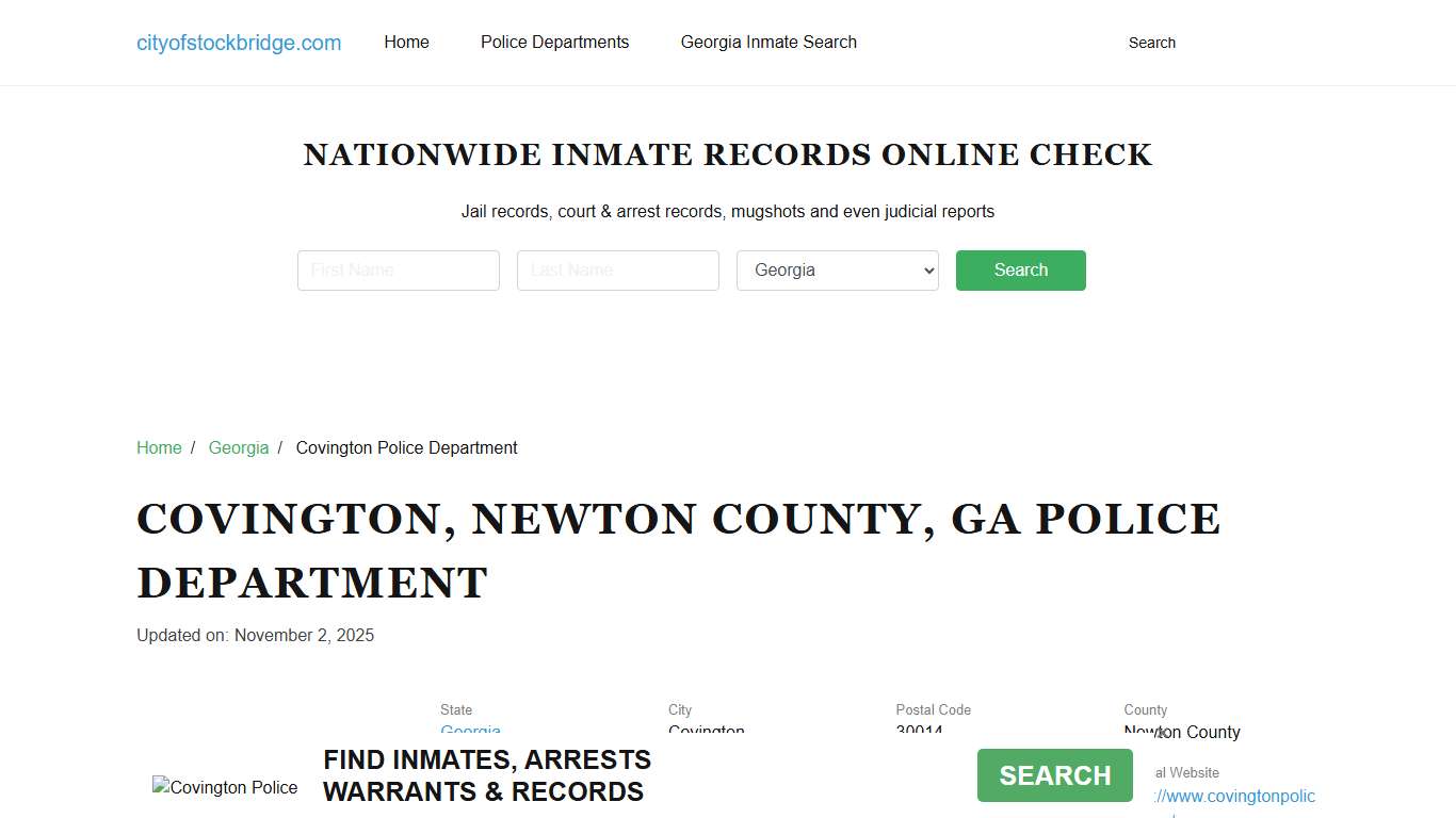 Covington, GA Police - City Jail Inmates, Arrests